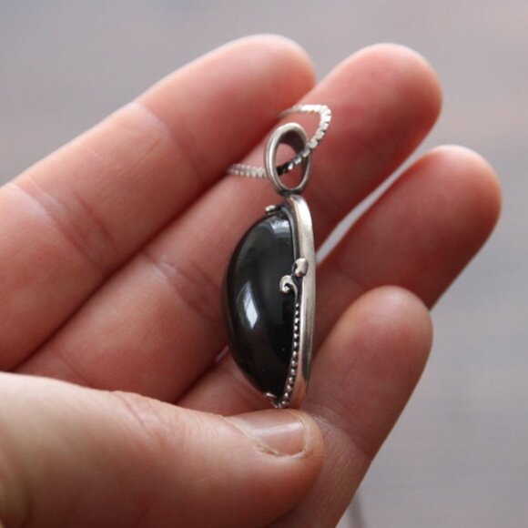 Sterling Smoky Quartz Cabachon Necklace with 925 Chain - Picture 4 of 10